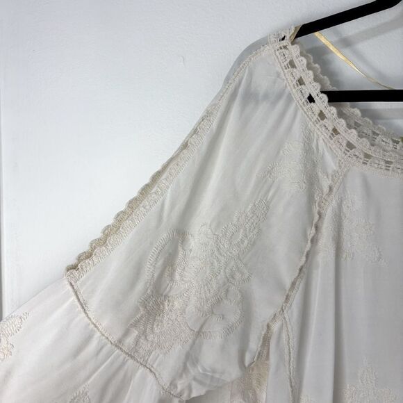 Democracy Cream Boho Lace M Top 3/4 Split Sleeve Embroidered CottageCore Romance - Picture 7 of 12